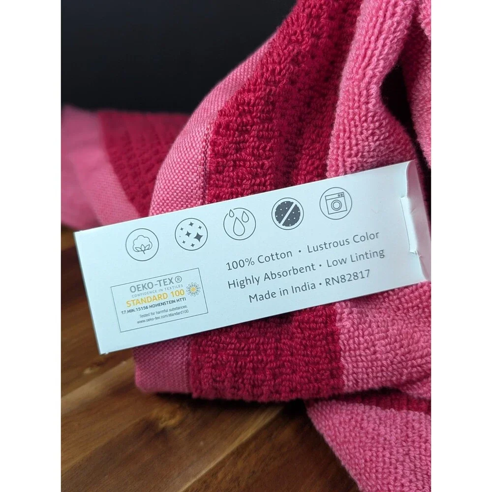 New Lacoste Pink Red Green bath towel 30in x 52in big crocodile logo